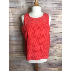J crew pink chevron eyelet cotton tank top